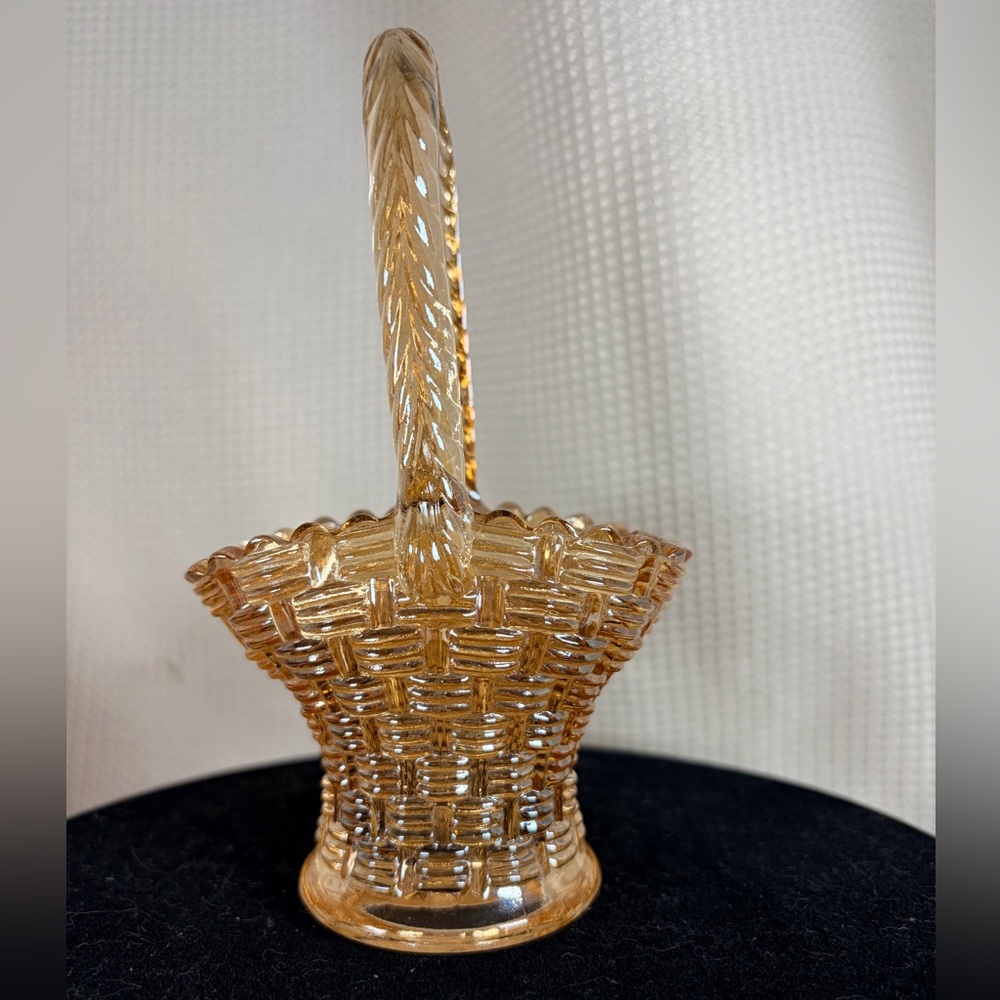 Elegant Vintage Marigold Carnival Glass basket